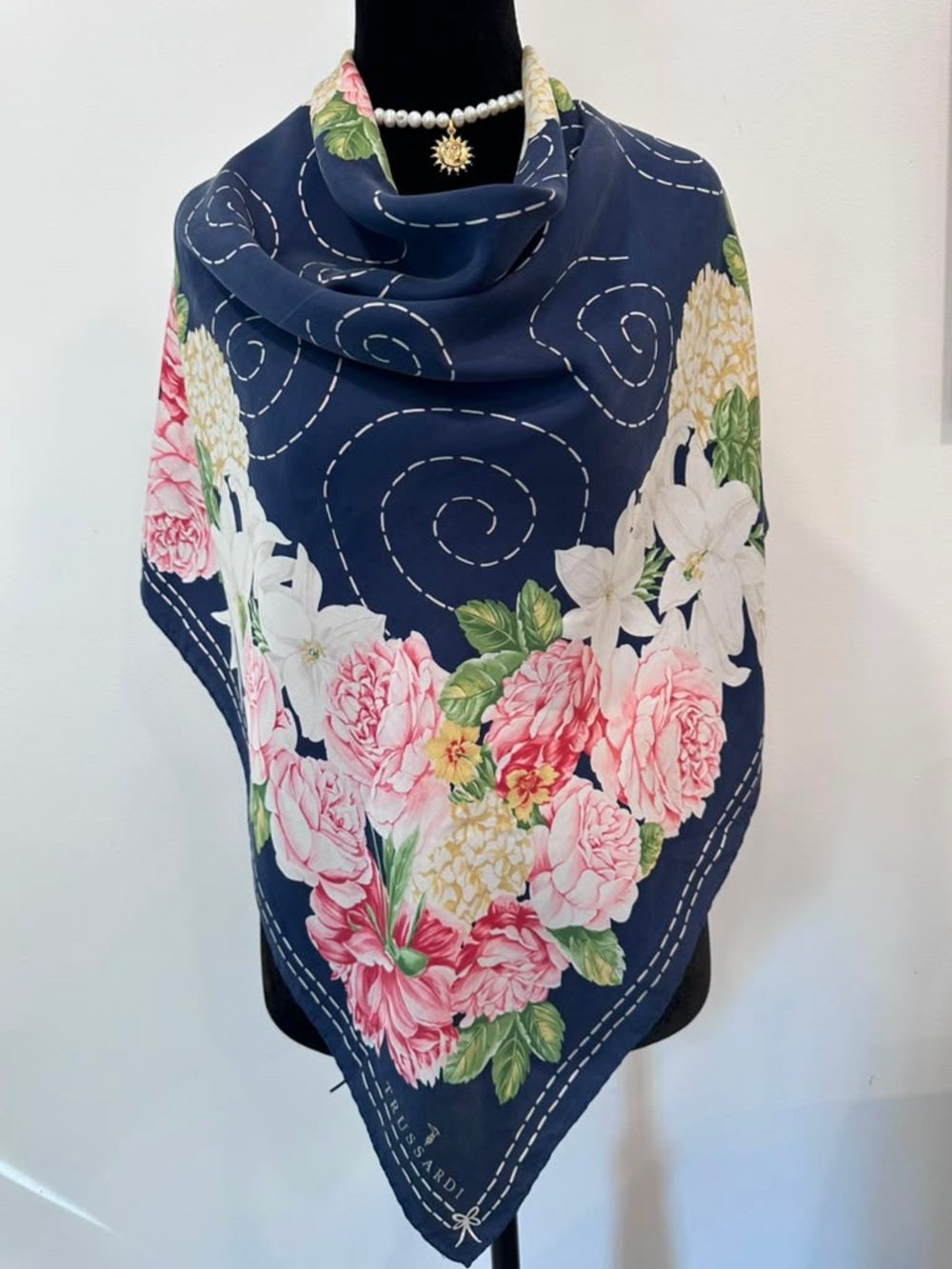 Trussardi Silk Scarf Floral Multicolor Hand Rolled